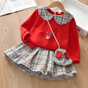 Νέο μοντέλο παιδικό σετ καρό φούστα και μπλούζα για κορίτσια