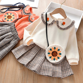 Нов модел детски комплект от карирана пола и блуза за момичета