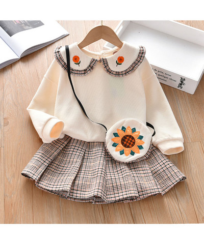 Νέο μοντέλο παιδικό σετ καρό φούστα και μπλούζα για κορίτσια