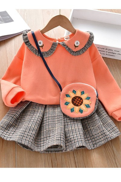 Νέο μοντέλο παιδικό σετ καρό φούστα και μπλούζα για κορίτσια