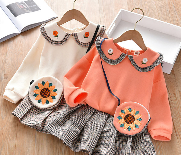 Νέο μοντέλο παιδικό σετ καρό φούστα και μπλούζα για κορίτσια