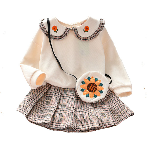 Νέο μοντέλο παιδικό σετ καρό φούστα και μπλούζα για κορίτσια