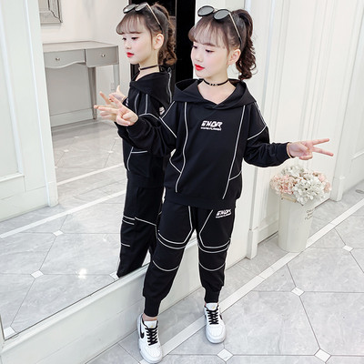 Παιδικό σετ για κορίτσια από φούτερ με κουκούλα και παντελόνι