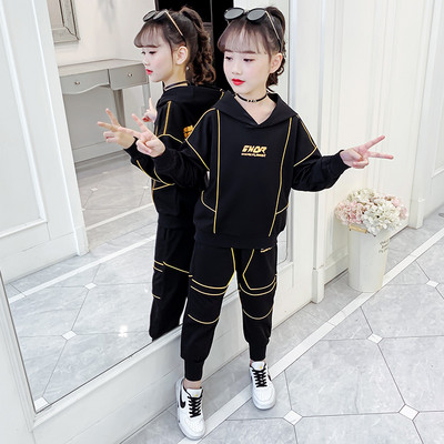 Παιδικό σετ για κορίτσια από φούτερ με κουκούλα και παντελόνι