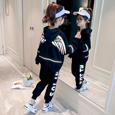 Παιδικό σετ για κορίτσια από φούτερ με κουκούλα και παντελόνι