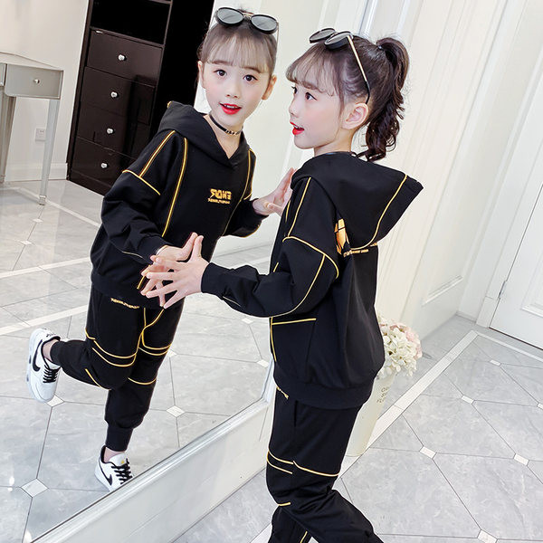 Παιδικό σετ για κορίτσια από φούτερ με κουκούλα και παντελόνι