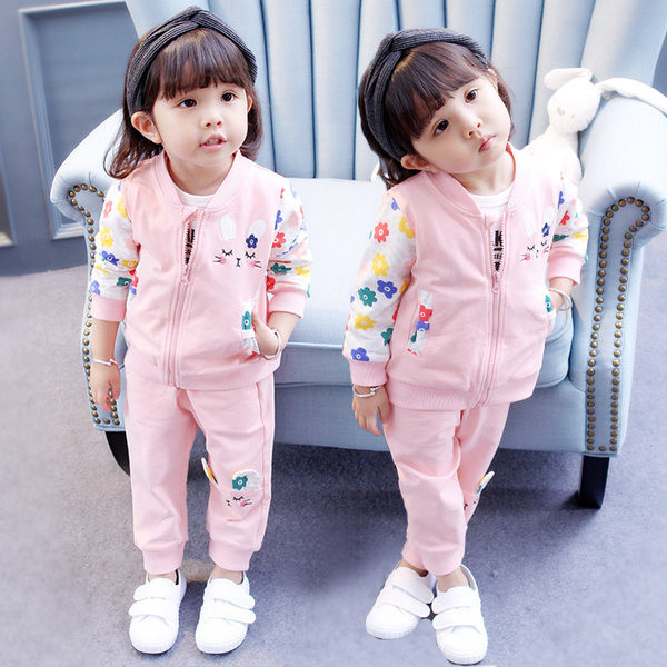 Παιδικό καθημερινό σετ σε δύο μέρη για κορίτσια σε ροζ χρώμα