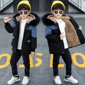 Παιδικό χειμωνιάτικο μπουφάν καπιτονέ με κουκούλα με οικολογική γούνα για αγόρια