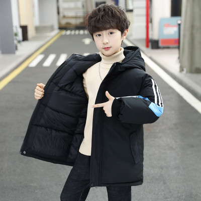 Παιδικό μακρύ μπουφάν για αγόρια με κεντητή επιγραφή