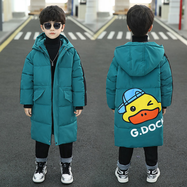 Dječja duga zimska jakna s aplikacijom i kapuljačom
