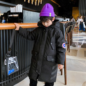 Παιδικό μακρύ μπουφάν με τσέπες και κουκούλα