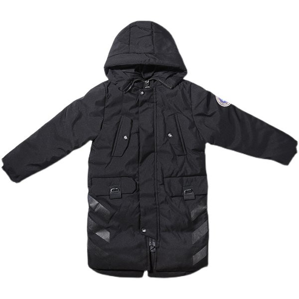 Παιδικό μακρύ μπουφάν με τσέπες και κουκούλα