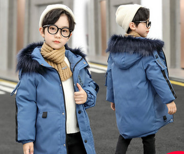 Παιδικό χειμωνιάτικο μπουφάν με πουπουλένια κουκούλα και κουμπιά