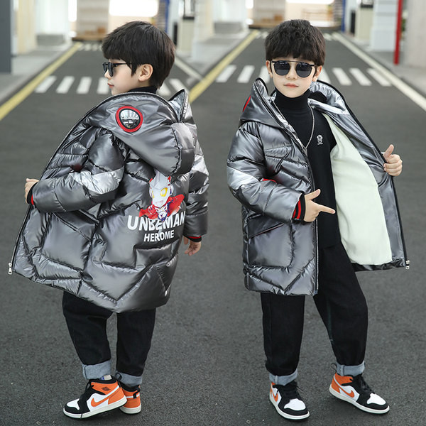 Νέο μοντέλο χειμερινό μπουφάν για αγόρια με κουκούλα σε ασημί και μπλε