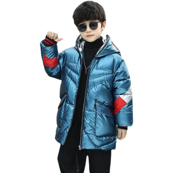 Νέο μοντέλο χειμερινό μπουφάν για αγόρια με κουκούλα σε ασημί και μπλε