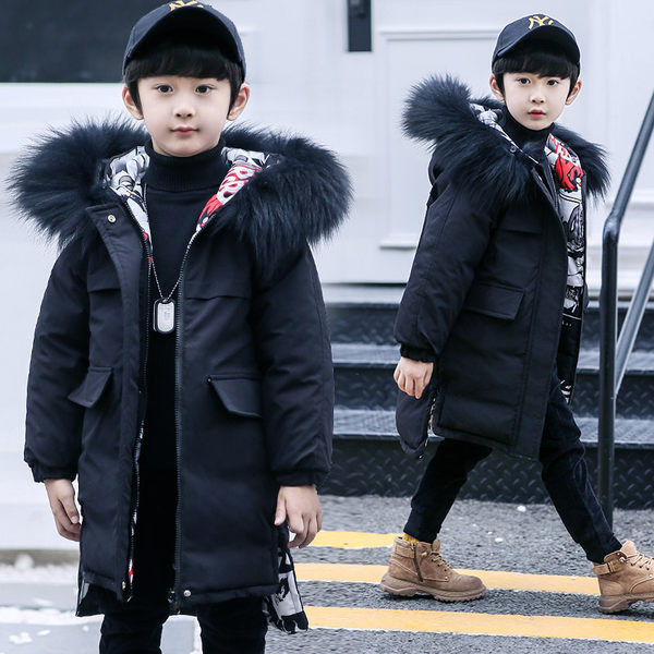 Geaca de iarna pentru baieti cu puf pe gluga - fata-verso