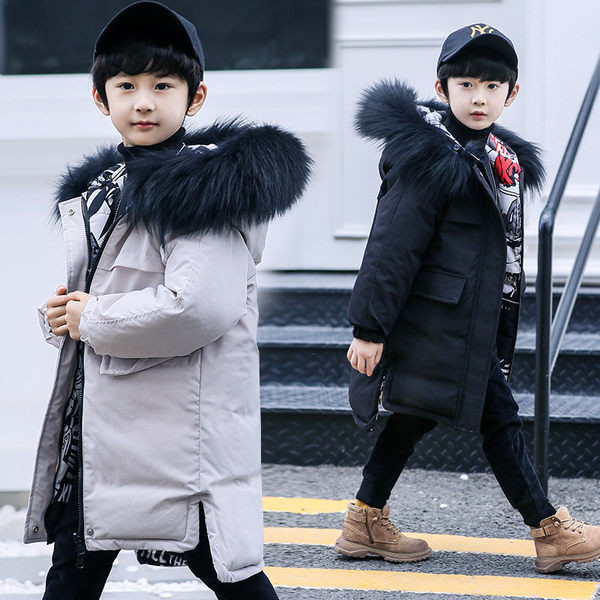 Geaca de iarna pentru baieti cu puf pe gluga - fata-verso