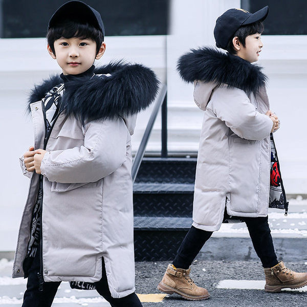 Geaca de iarna pentru baieti cu puf pe gluga - fata-verso
