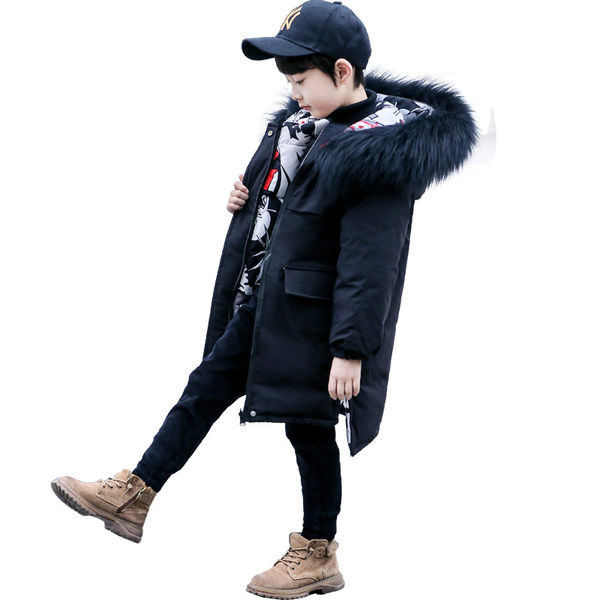 Geaca de iarna pentru baieti cu puf pe gluga - fata-verso
