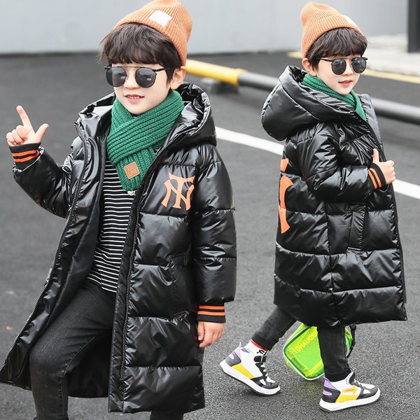 Μακρύ αγορίστικο μπουφάν με επιγραφή και κουκούλα