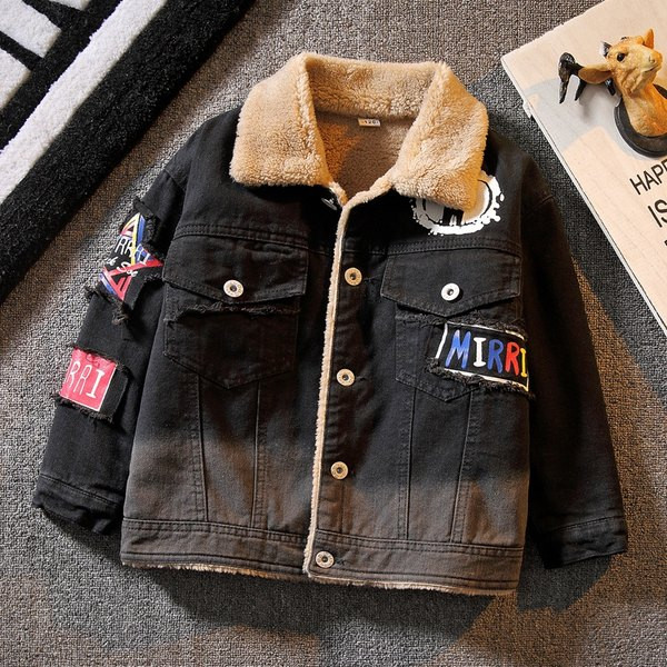 Νέο μοντέλο παιδικό τζιν μπουφάν με απαλή ζεστή φόδρα για αγόρια