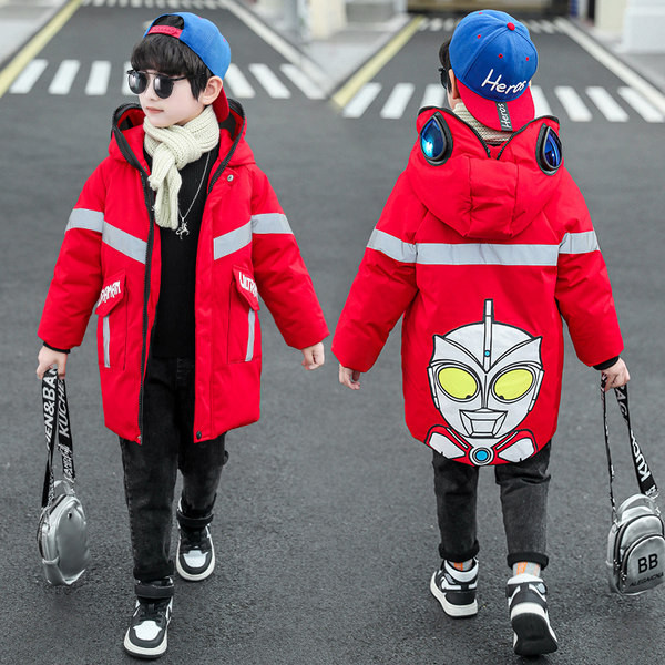 Παιδικό χειμωνιάτικο μπουφάν με απλικέ στην πλάτη και ανακλαστικές λωρίδες