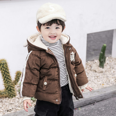 Παιδικό χειμωνιάτικο μπουφάν για αγόρια από κοτλέ με κουκούλα