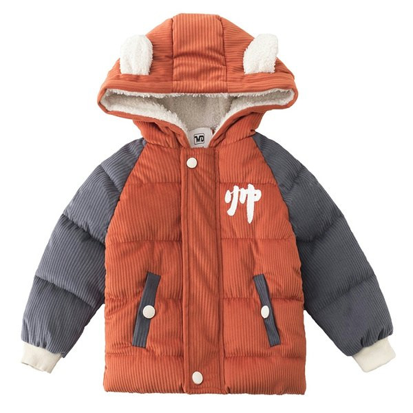 Παιδικό χειμωνιάτικο μπουφάν για αγόρια από κοτλέ με κουκούλα