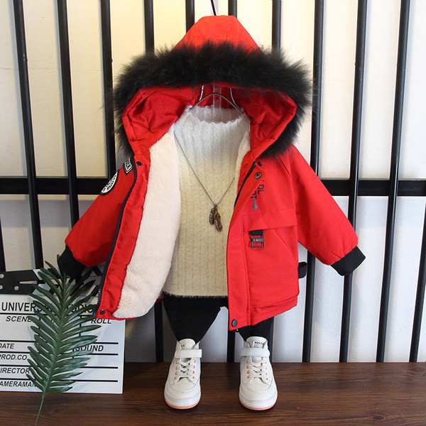 Dječja zimska jakna za dječake s toplom postavom i kapuljačom s paperjem