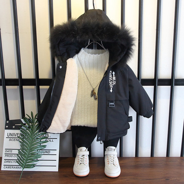 Dječja zimska jakna za dječake s toplom postavom i kapuljačom s paperjem