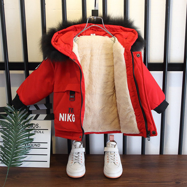 Dječja zimska jakna za dječake s toplom postavom i kapuljačom s paperjem