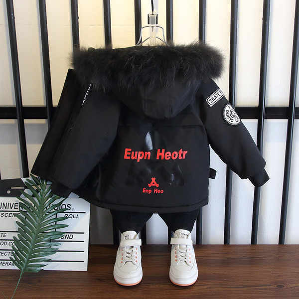 Dječja zimska jakna za dječake s toplom postavom i kapuljačom s paperjem