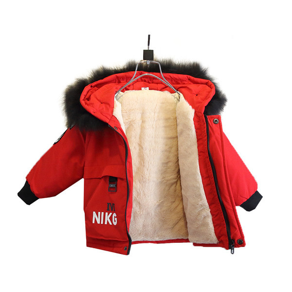 Dječja zimska jakna za dječake s toplom postavom i kapuljačom s paperjem