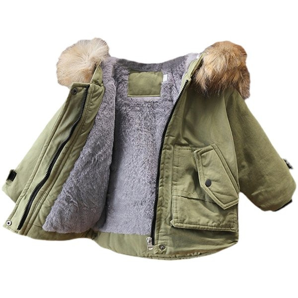 Παιδικό μπουφάν με πούπουλο και τσέπες σε πράσινο και μαύρο χρώμα