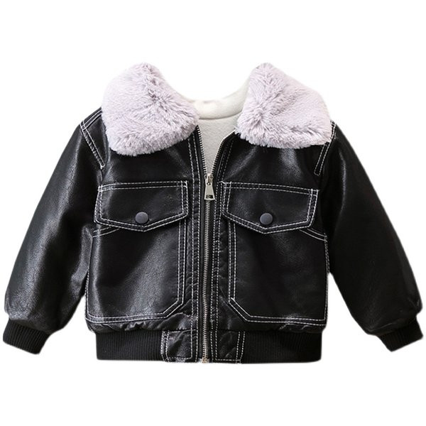 Παιδικό δερμάτινο μπουφάν με ζεστή φόδρα και πουπουλένιο γιακά