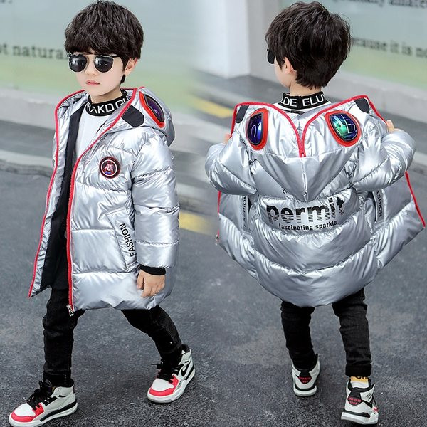 Νέο μοντέλο παιδικό χειμωνιάτικο μπουφάν με κουκούλα σε μπλε, ασημί και μαύρο για αγόρια