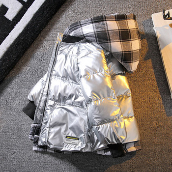 Χειμερινό μπουφάν για αγόρια με καρό κουκούλα μεγάλες τσέπες