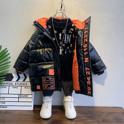 Детско ежедневно зимно яке в сив и черен цвят 