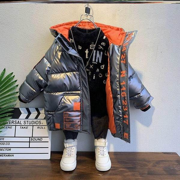 Детско ежедневно зимно яке в сив и черен цвят 