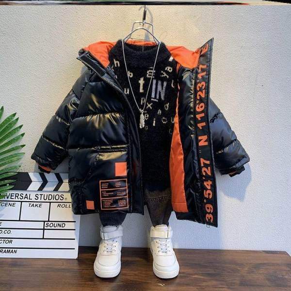 Детско ежедневно зимно яке в сив и черен цвят 