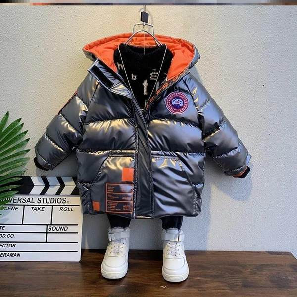 Детско ежедневно зимно яке в сив и черен цвят 