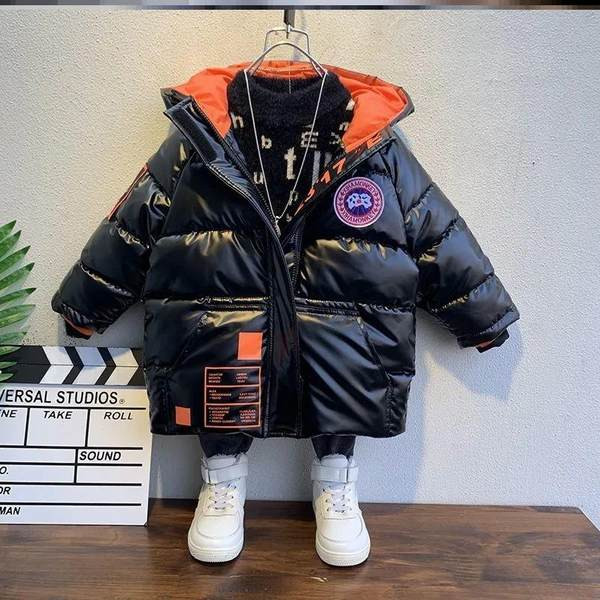 Детско ежедневно зимно яке в сив и черен цвят 