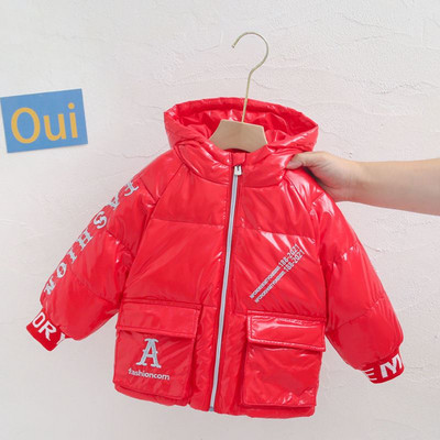 Лъскава зимна грейка за момичета и момчета с големи джобове и качулка