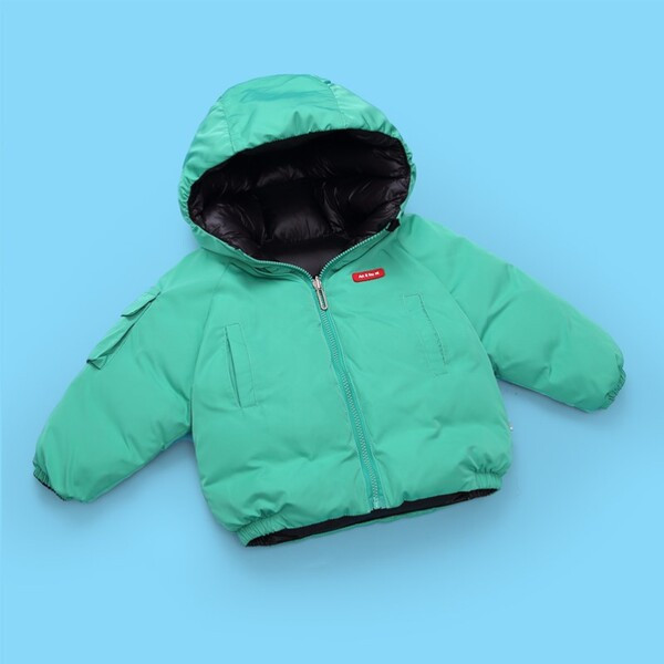Зимно детско яке с качулка за момчета- двулицево