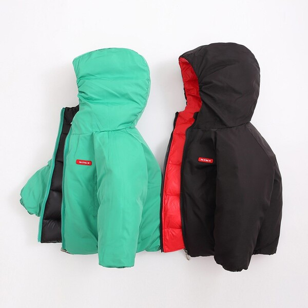 Зимно детско яке с качулка за момчета- двулицево