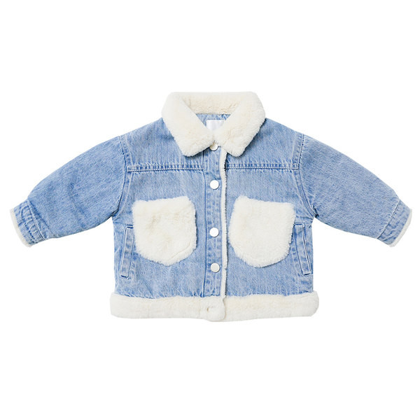 Детско дънково яке за момичета с дебела подплата и закопчаване с копчета