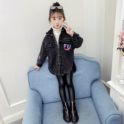 Есенно дънково яке-риза с цветна апликация