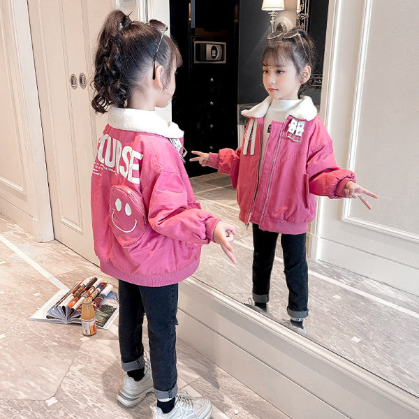Детско яке за момичета с мека подплата - розов цвят
