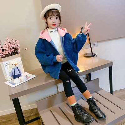 Нов модел детско есенно яке с качулка в син и розов цвят за момичета