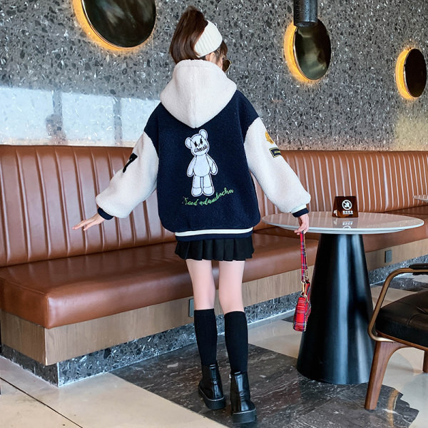 Нов модел детско пухено яке с качулка за момичета-подходящо за зимата